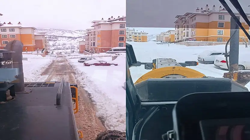 Yukarı Çöplü Kalıcı Konut alanında kar temizleme çalışması sürüyor