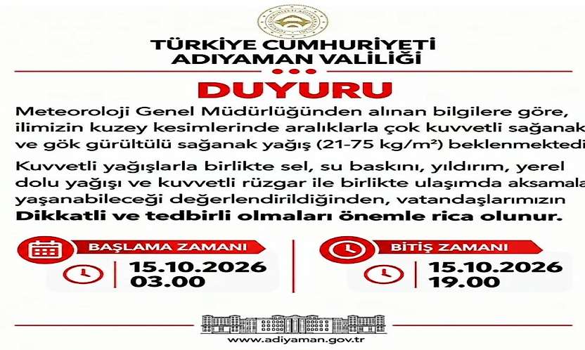 Adıyaman Valiliğinden meteorolojik uyarı