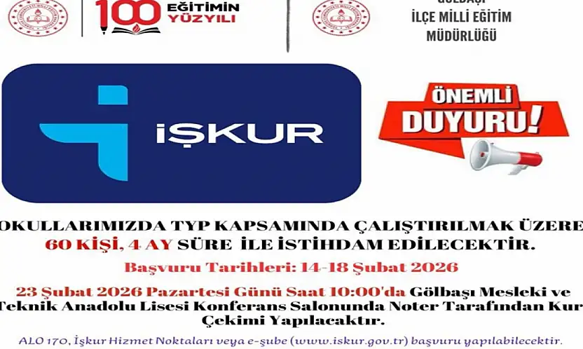 Gölbaşı'nda TYP Kapsamında 60 kişi işe alınacak