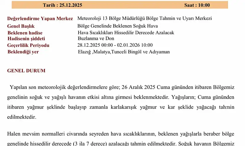 Meteorolojiden adıyaman ve 4 il için uyarı