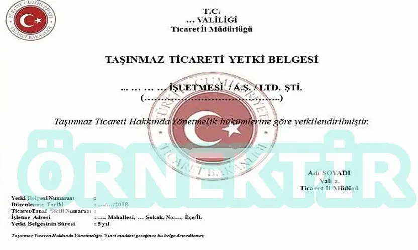 Ticaret İl Müdürlüğü'nden İkinci El Taşınmaz Ticareti Yetki Belgesi düzenlene duyurusu